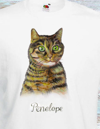 T-shirt bianca dipinta mano don gatto di nome Penelope